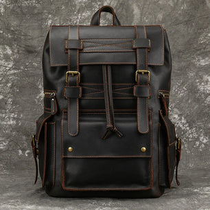 Men's Genuine Leather Zipper Closure Slot Pattern Casual Backpack