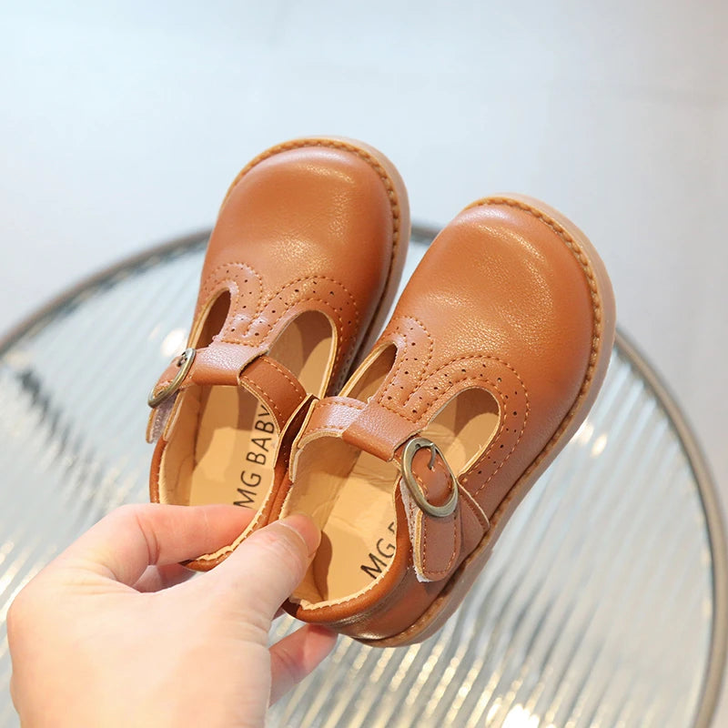 Kid's PU Leather Round Toe Solid Pattern Casual Wear Flat Shoes