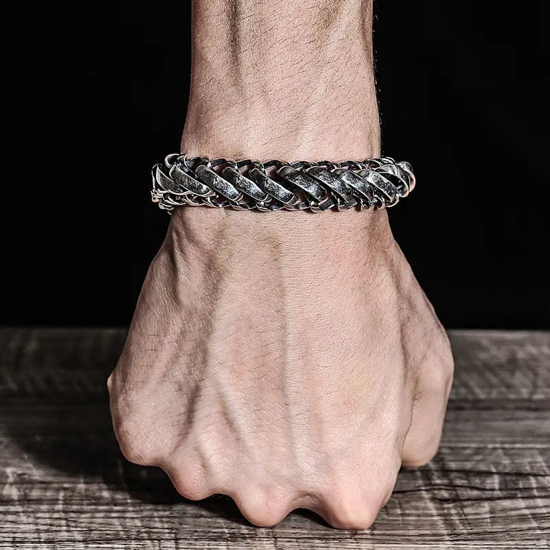 Men's 100% 925 Sterling Silver Geometric Pattern Classic Bracelet