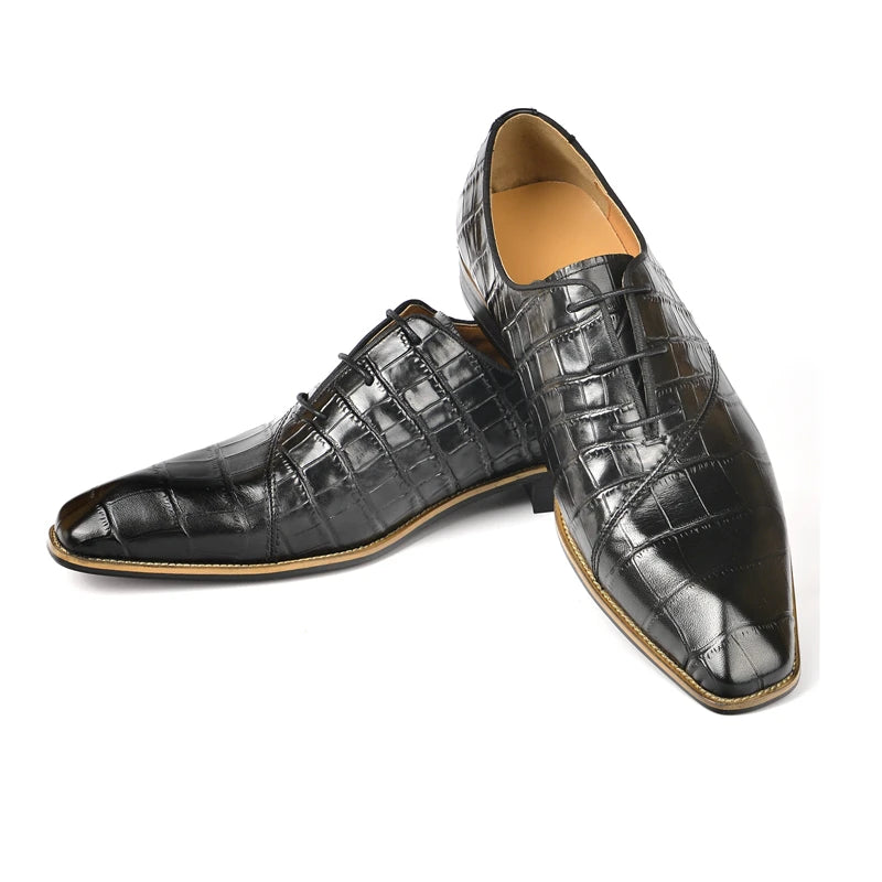 Men's Genuine Leather Pointed Toe Lace-up Closure Formal Shoes