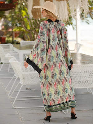 Women's Polyester Long Sleeves Printed Pattern Swimwear Cover Up