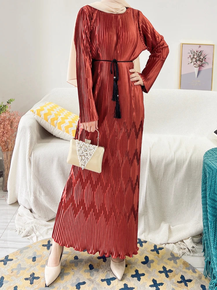 Women's Arabian Polyester Full Sleeve Patchwork Casual Dress