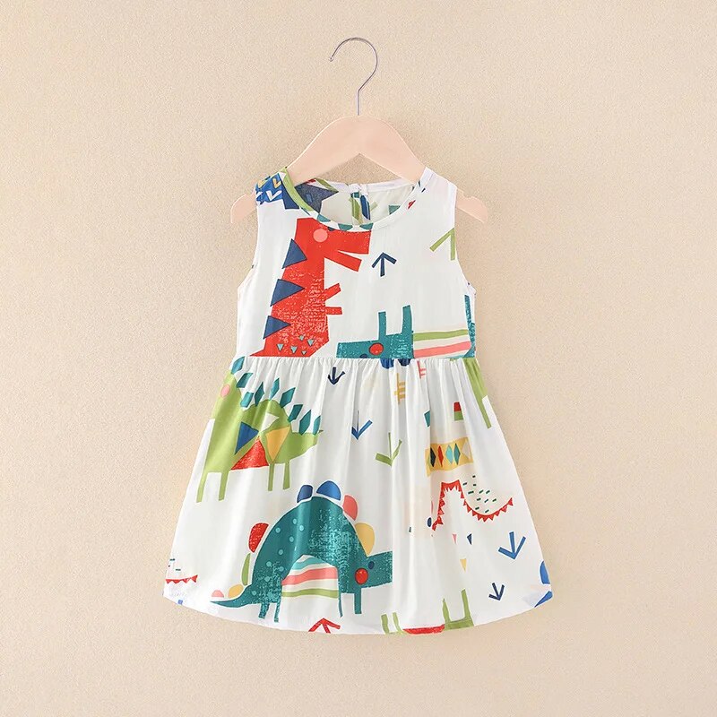 Baby Girl's 100% Cotton O-Neck Sleeveless Printed Pattern Dress