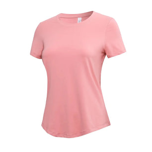 Women's Polyester Short Sleeve Breathable Plain Pattern Yoga Shirt