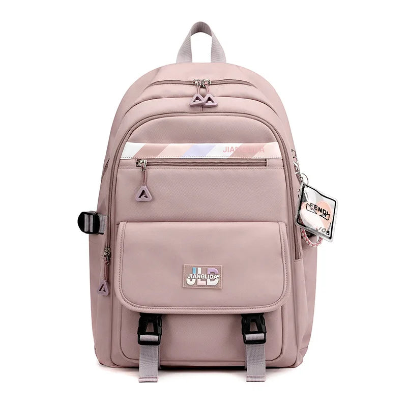 Kid's Nylon Zipper Closure Solid Pattern Trendy School Backpack