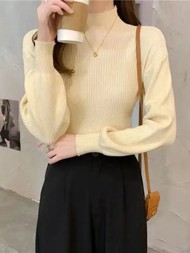 Women's Acrylic Mock Neck Long Sleeves Casual Wear Sweaters