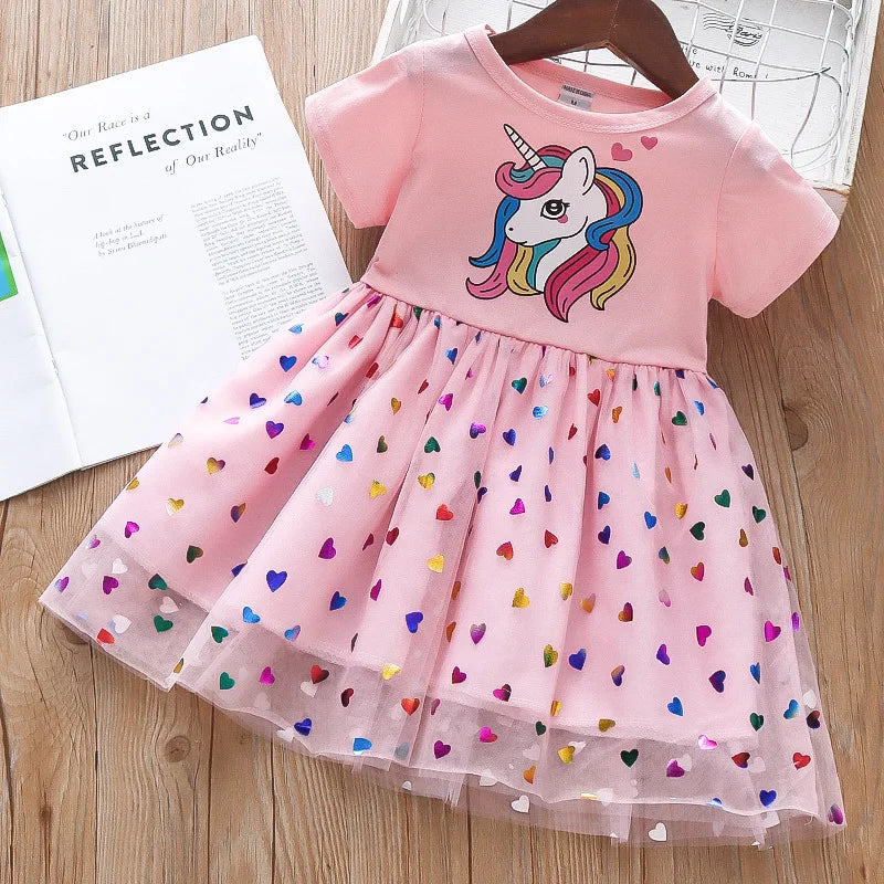 Baby Girl's Cotton O-Neck Short Sleeve Cartoon Pattern Dress