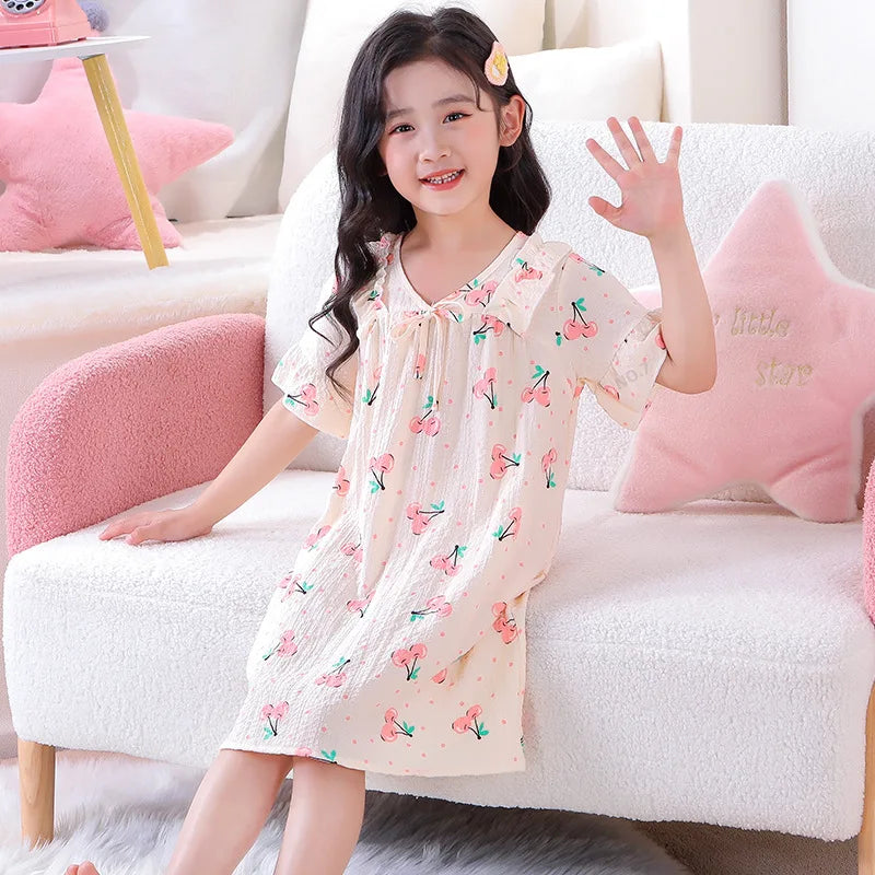 Kid's Girl Polyester V-Neck Short Sleeves Trendy Nightgowns Dress