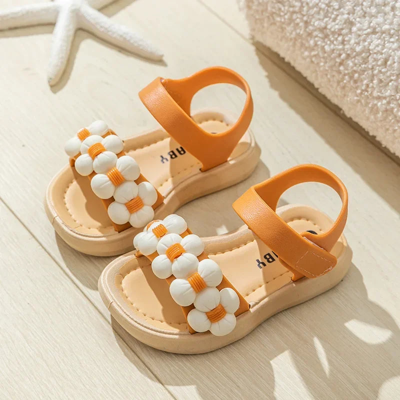 Kid's PVC Open Toe Hook Loop Closure Anti Slippery Casual Sandals