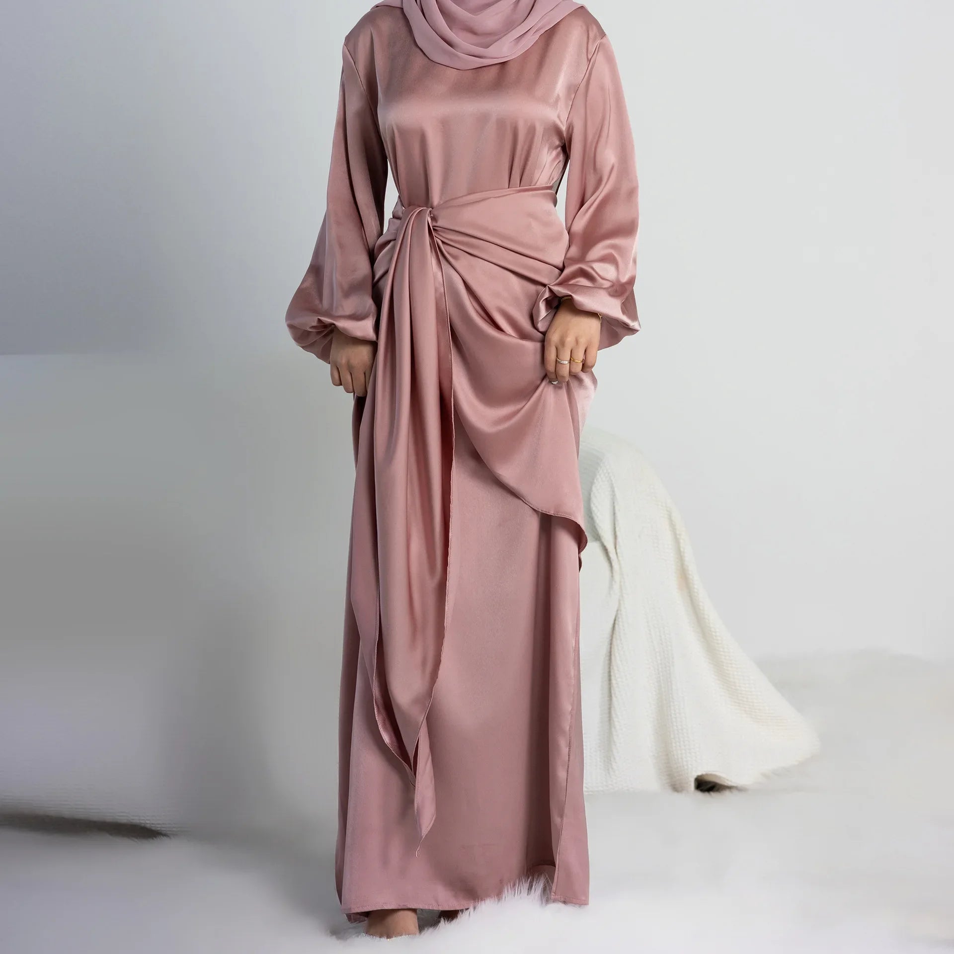 Women's Arabian Polyester Full Sleeves Solid Pattern Casual Dress