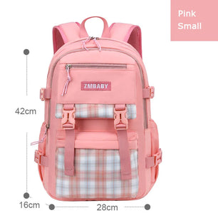 Kid's Canvas Zipper Closure Plaid Pattern Trendy School Backpack