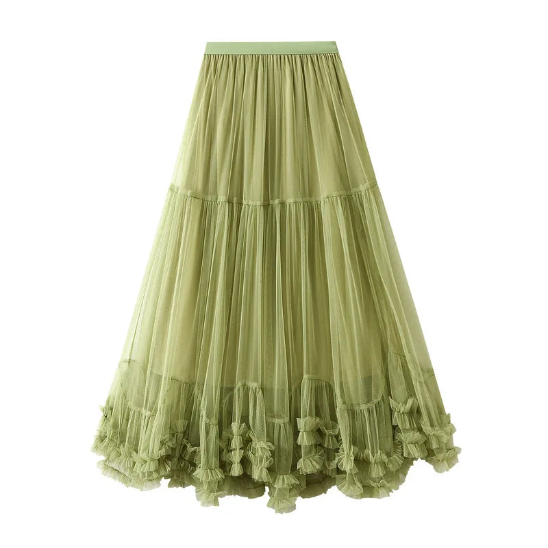 Women's Cotton High Waist Pleated Pattern Casual Long Skirts