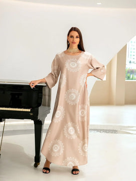 Women's Arabian Polyester Full Sleeve Floral Pattern Party Dress