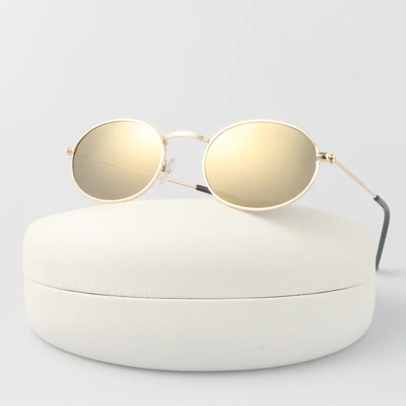 Women's Alloy Frame Acrylic Lens Oval Shaped Trendy Sunglasses