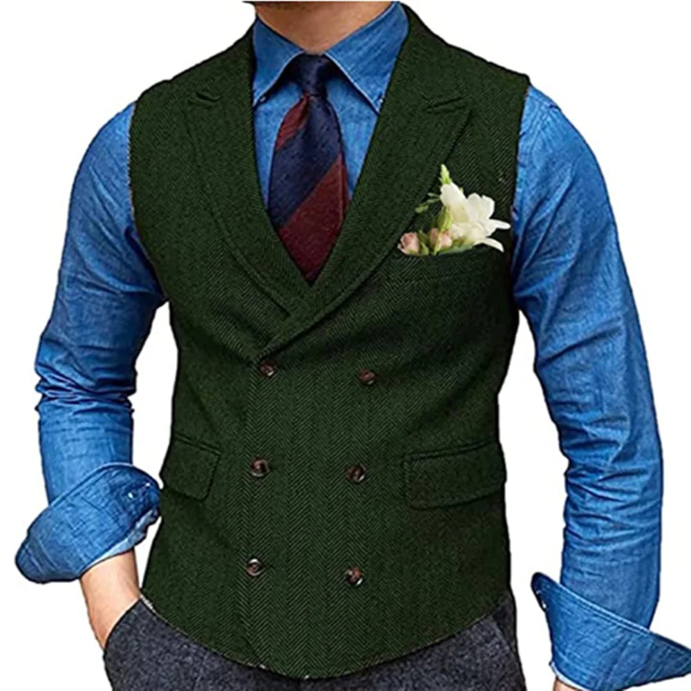 Men's Cotton Notched Sleeveless Wedding Slim Formal Wear Vests