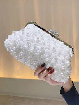 Women's Linen Hasp Closure Pearl Pattern Classic Wedding Clutch