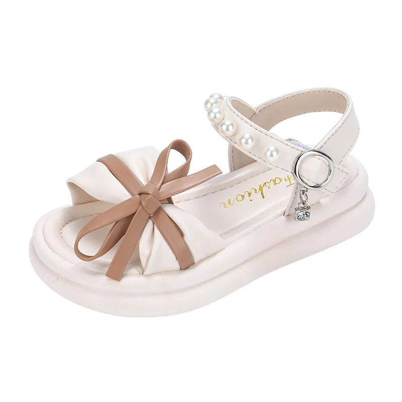 Kid's PU Open Toe Hook Loop Closure Bowknot Pattern Casual Sandals