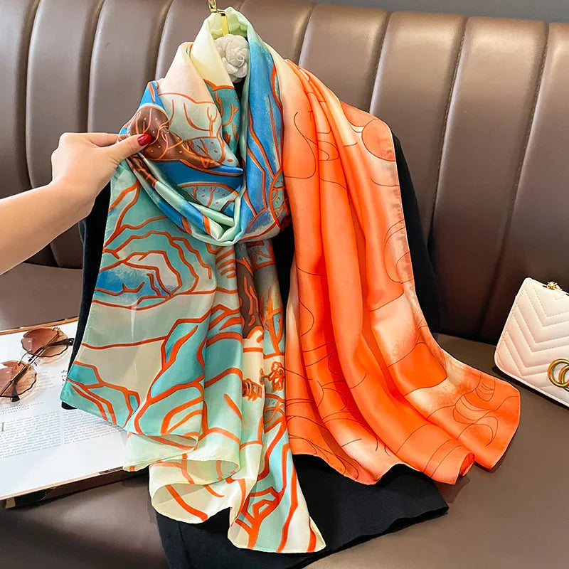 Women's Silk Neck Wrap Printed Pattern Trendy Beach Scarves