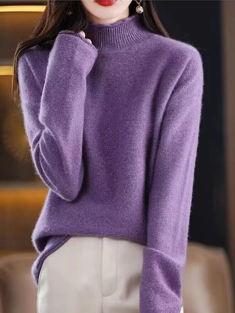 Women's Acrylic Turtleneck Full Sleeves Pullover Solid Sweater