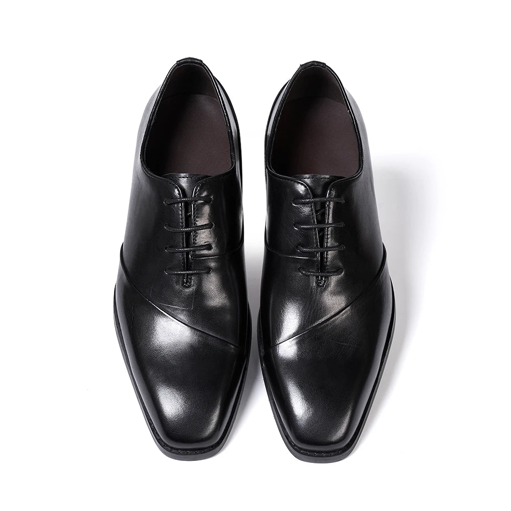 Men's Genuine Leather Square Toe Lace-Up Closure Formal Shoes