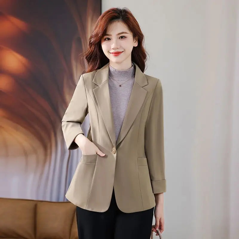 Women's Polyester Notched Collar Long Sleeve Single Button Blazer