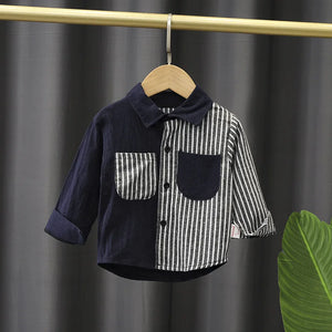 Kid's Cotton Turn-Down Collar Full Sleeve Striped Pattern Shirt