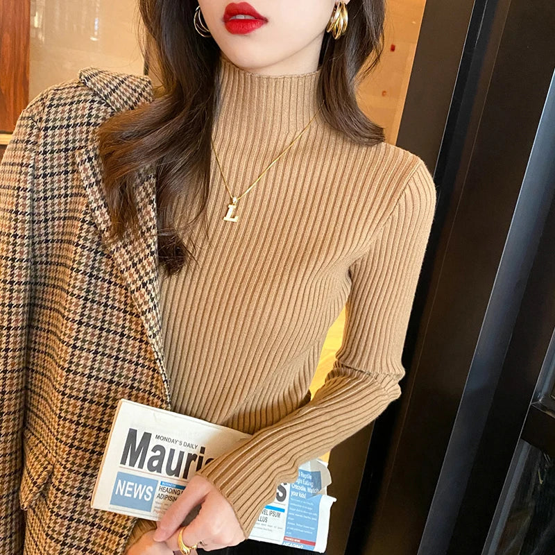 Women's Acrylic Turtleneck Full Sleeves Knitted Pullover Sweater