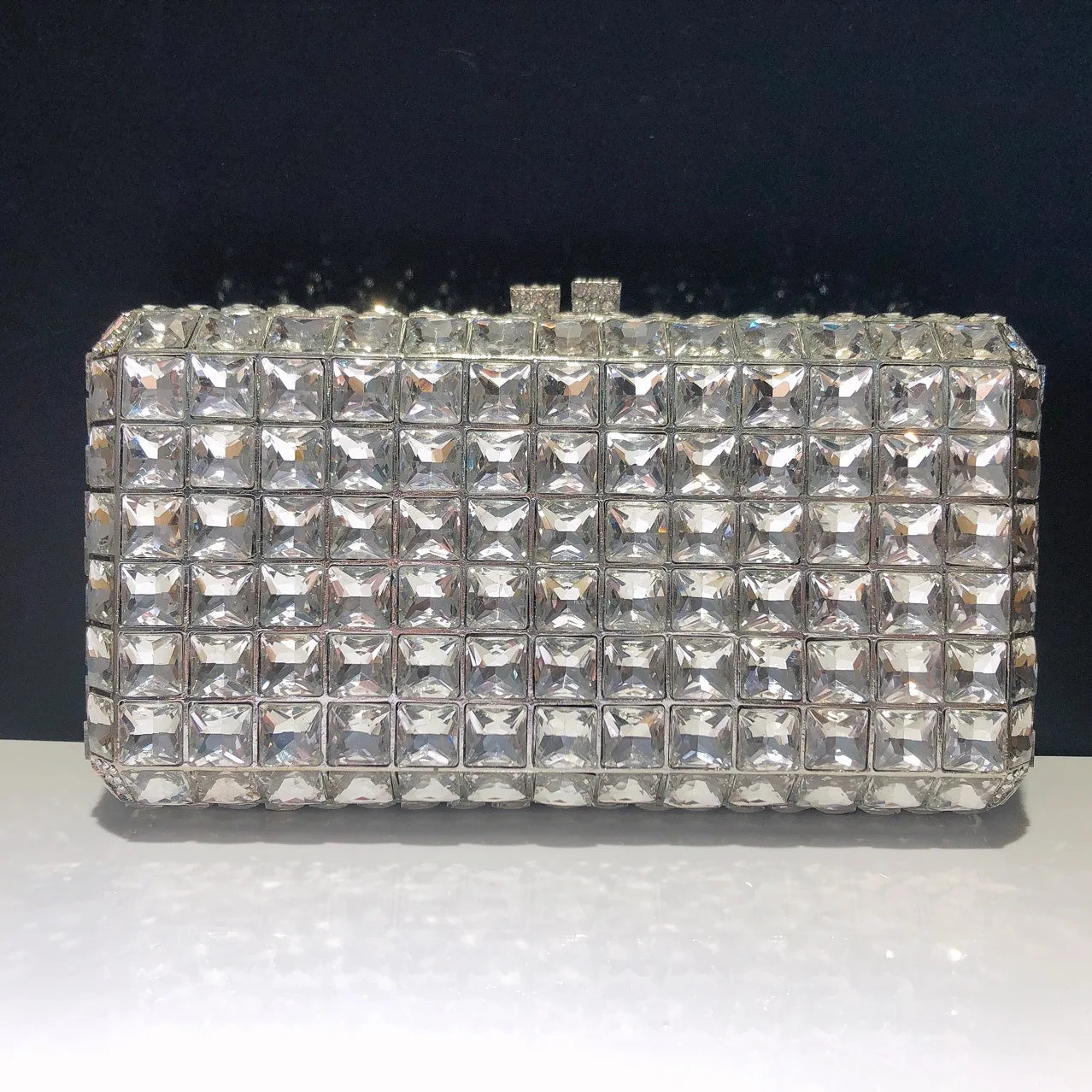 Women's Metallic Hasp Closure Rhinestone Evening Wedding Clutch