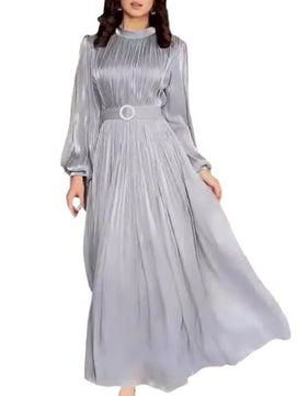 Women's Arabian Polyester Full Sleeves Pleated Pattern Dress