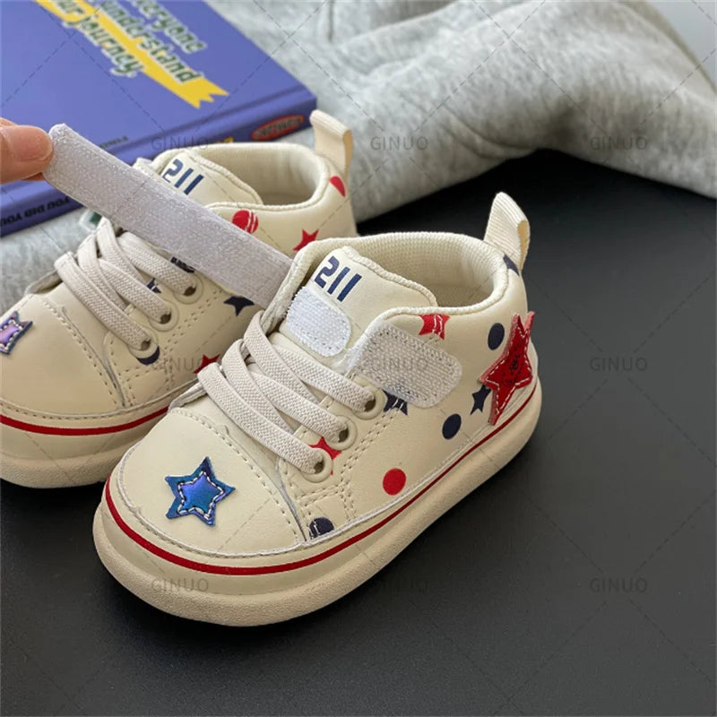 Kid's Leather Round Toe  Hook Loop Closure Casual Wear Sneakers