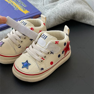 Kid's Leather Round Toe  Hook Loop Closure Casual Wear Sneakers