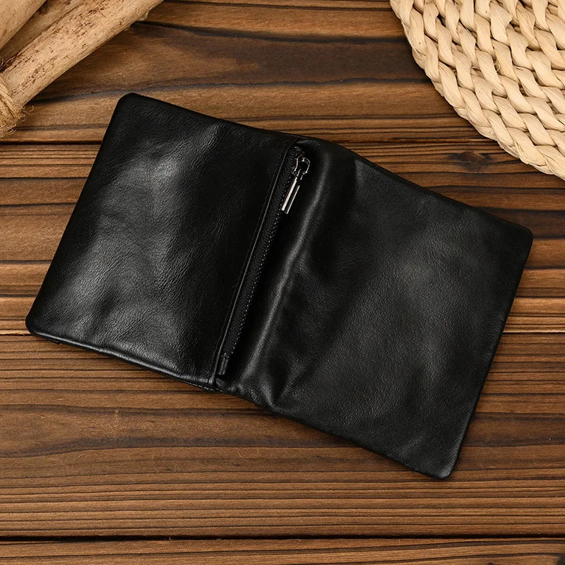 Men's Genuine Leather Solid Pattern Card Holder Trendy Wallets