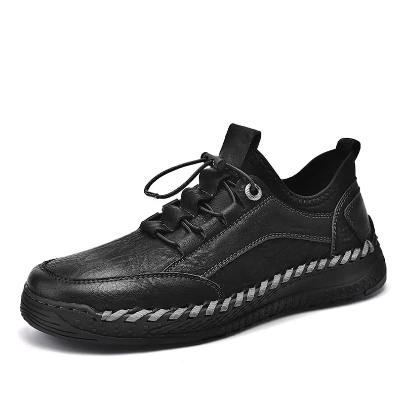 Men's Leather Lace-Up Closure Solid Pattern Casual Sneakers