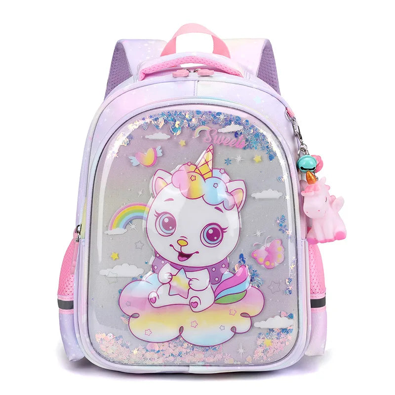 Kid's Girl Polyester Zipper Closure Waterproof School Backpack