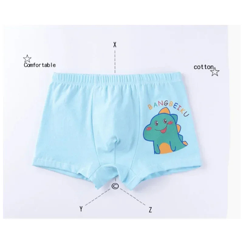 Kid's Boys 4Pcs Cotton Quick-Dry Cartoon Pattern Underwear Shorts