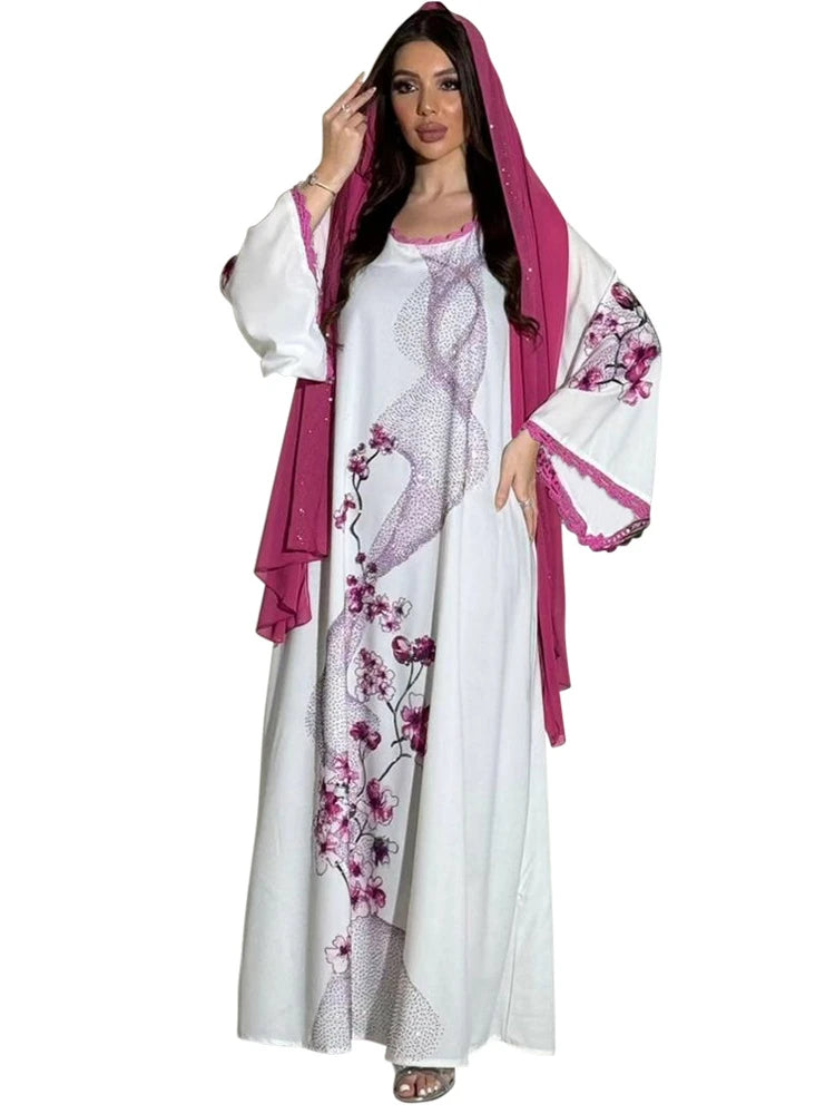 Women's Arabian Polyester Full Sleeves Floral Pattern Dress