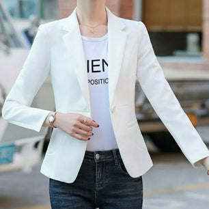 Women's Polyester Notched Collar Long Sleeve Single Button Blazer