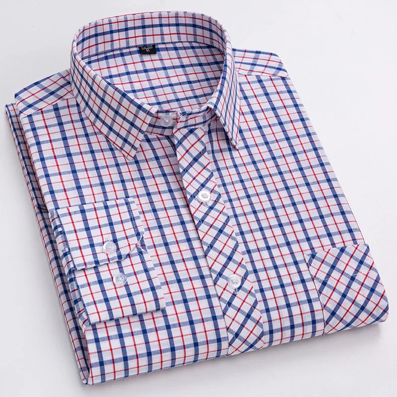 Men's 100% Cotton Single Breasted Full Sleeve Plaid Casual Shirt