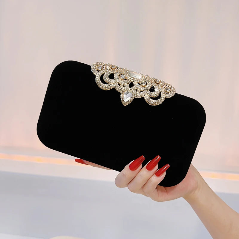 Women's Corduroy Hasp Closure Solid Pattern Bridal Wedding Clutch