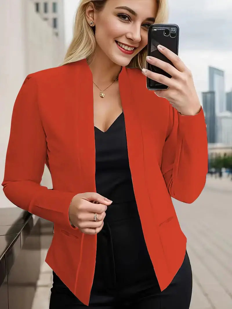 Women's Cotton V-Neck Long Sleeves Solid Pattern Casual Blazers