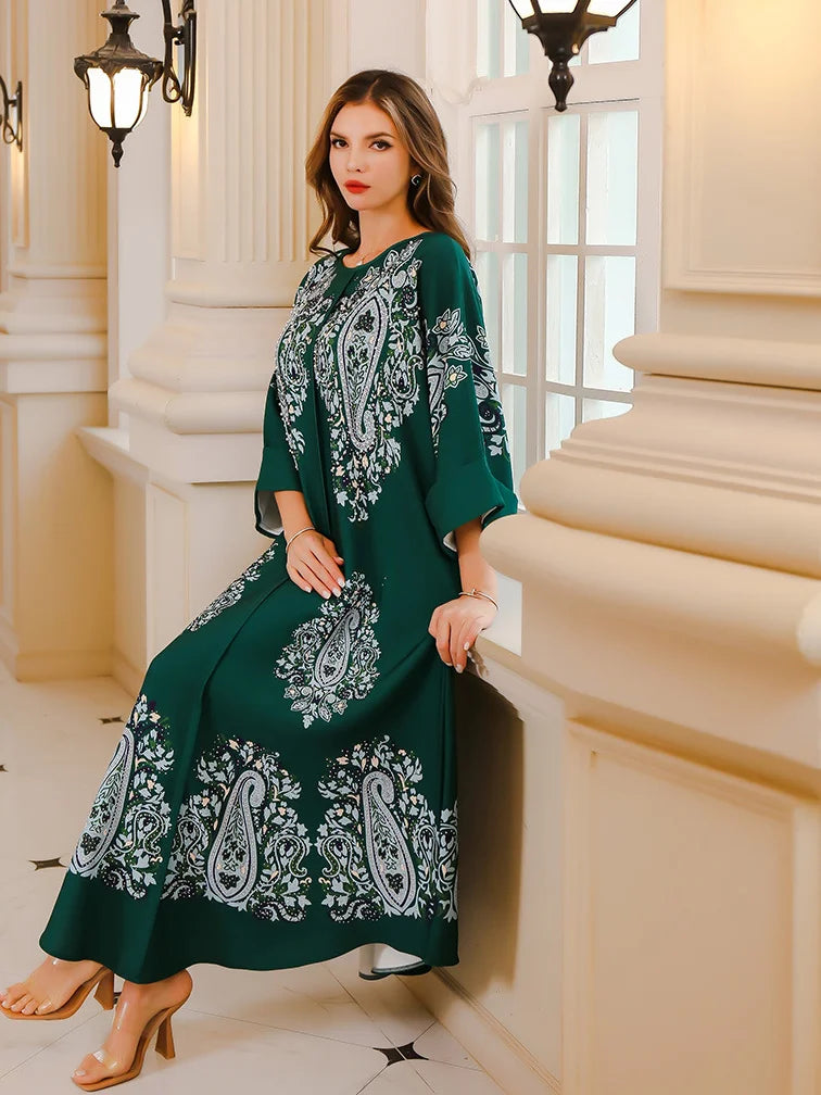 Women's Arabian Polyester Full Sleeves Embroidery Pattern Dress