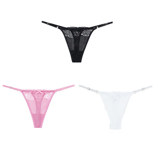 Women's 3 Pcs Spandex Low Waist Breathable Lace Pattern Panties