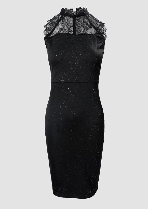 Women's Polyester O-Neck Sleeveless Sequined Pattern Party Dress