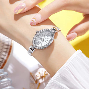 Women's Stainless Steel Oval Shaped Waterproof Quartz Watch