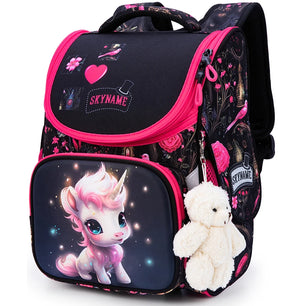 Kid's Girl Nylon Zipper Closure Cartoon Pattern School Backpack