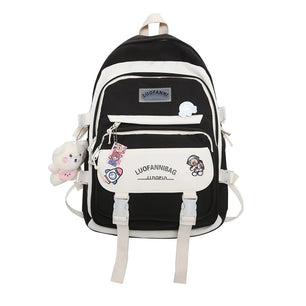 Kid's Girl Nylon Zipper Mixed Colors Pattern School Backpack