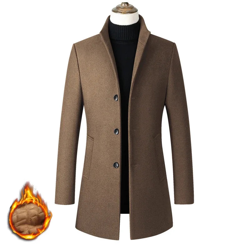 Men's Wool Turn-Down Collar Full Sleeves Single Breasted Coat