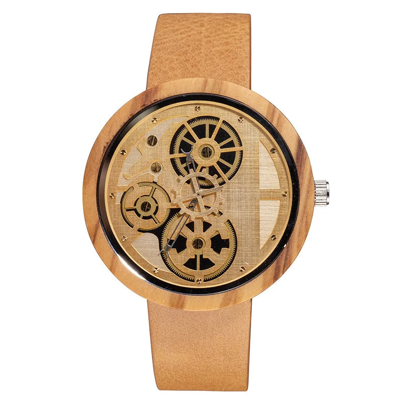 Men's Wooden Buckle Clasp Waterproof Quartz Round Watches