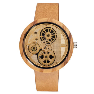 Men's Wooden Buckle Clasp Waterproof Quartz Round Watches