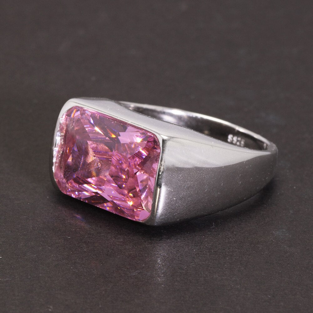 Women's 100% 925 Sterling Silver Rectangle Pattern Zircon Ring